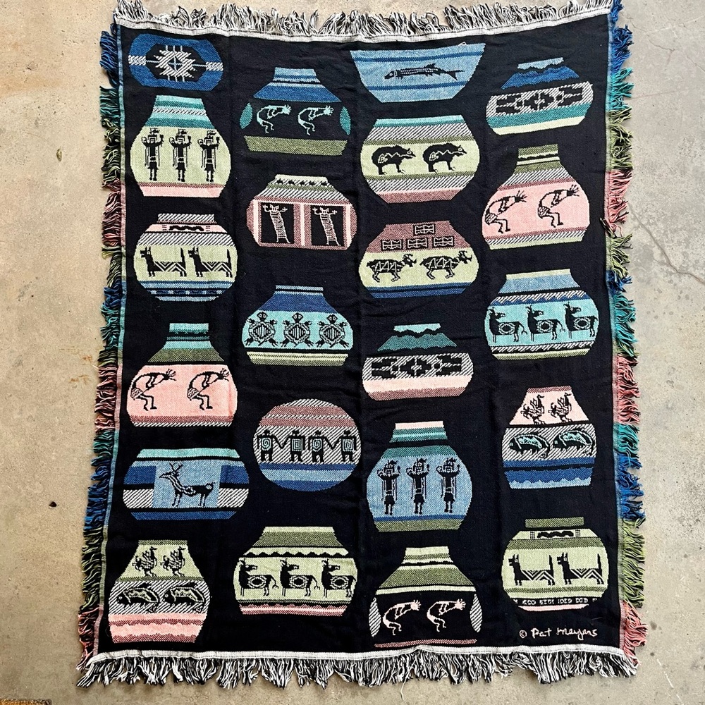 Pat Meyers Pueblo Pottery Kokopelli Throw Blanket